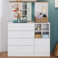 Cômoda Infantil House 1 Porta 4 Gavetas Com Espelho Branco - Art In Móveis