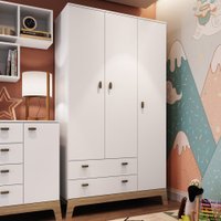 Guarda-roupa Infantil Favo De Mel 3 Portas 2 Gavetas Branco - Completa Móveis