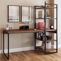Mesa Escrivaninha Flex Industrial Aço 4 Prateleiras Nogal/preto - Panorama Móveis