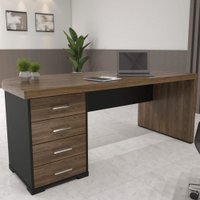 Mesa Para Escritório 4 Gavetas Charuto/preto 006107 - Artany Móveis