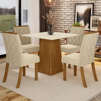 Mesa De Jantar 4 Lugares élida Nature/off White/linho - Bci Móveis