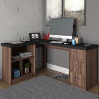 Mesa Para Escritório Mali 3 Gavetas Preto/ipê - Artany