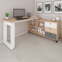 Mesa Escrivaninha Next 3 Gavetas Carvalho/branco/grafito - Artany Móveis