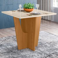 Mesa De Madeira Danielly Com Vidro Nature/off White - Henn