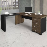 Mesa Para Escritório Com Apoio 4 Gavetas Charuto/preto - Artany Móveis