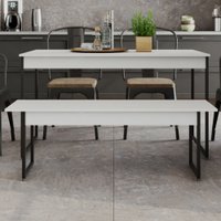 Mesa De Madeira Tub Com 1 Banco Branco Chess/preto - Compace