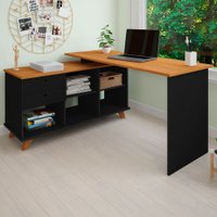 Mesa Escrivaninha Em L Retrô 2 Gavetas 5 Nichos Gold - Artany Móveis