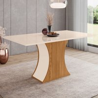 Mesa De Madeira Selena Com Vidro Nature/off White - Henn