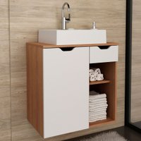 Armário De Banheiro 1 Porta 1 Gaveta Amêndoa/branco Bn3605 - Tecno Mobili