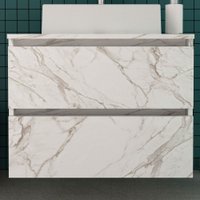 Armário De Banheiro 2 Gavetas Mármore Branco Bn3607 - Tecno Mobili