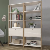 Conjunto Estantes Para Livros Match 2 Portas Basculantes 6 Prateleiras Off White/carvalho - Pnr Móveis