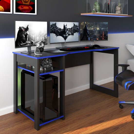 Mesa Gamer Dark Para 3 Monitores Preto/azul - Pnr Móveis