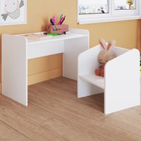 Mesa Escrivaninha Com Poltrona Meu Fofinho Branco Cj7001 - Art In Móveis