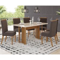 Conjunto De Mesa Henn Isis 6 Cadeiras Tampo De Vidro