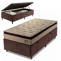 Cama Box Baú Solteiro Colchão Espuma D33 Pillow Top Van Gogh 88x188x70cm Marrom Hellen - Suporta até 120kg por Pessoa