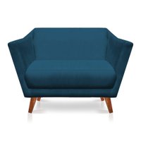 Namoradeira 2 Lugares Pérsia Suede Azul Marinho Pés Chanfrado Castanho - Pallazio