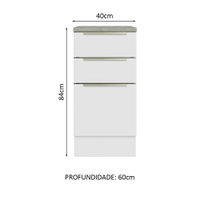 Balcão 40 cm 3 Gavetas Branco/Branco Veludo Lux Madesa