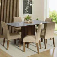 Conjunto Sala de Jantar Mesa Tampo de Vidro 6 Cadeiras Rustic/Cinza/Imperial Alexis Madesa