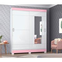 Guarda-Roupa / Roupeiro Casal 2 Portas de Correr Henn B66 - Branco com Rosa