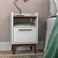 Mesa de Cabeceira BPI 113 1 gaveta, 1 nicho, pés em madeira maciçaBRV  - Branco/Castanho/Pinus Escuro