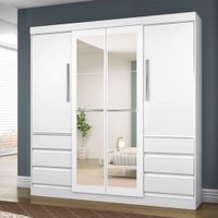 Guarda-Roupa / Roupeiro Casal Perola 4 Portas 6 Gavetas Sem Espelho Araplac - Branco