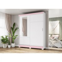 Guarda-Roupa / Roupeiro Henn Briz B56 2 Portas 2 Gavetas C/Espelho Flex - Branco/Rosa/branco