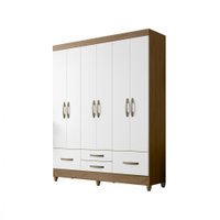 Guarda-Roupa / Roupeiro Moval Ibiza 6 Portas 4 Gavetas Com Pés Em PVC - Naturale/Branco