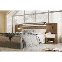 Cabeceira Moval Dhara Flex Com Painel Central de 15mm Ripado - Naturale/Branco