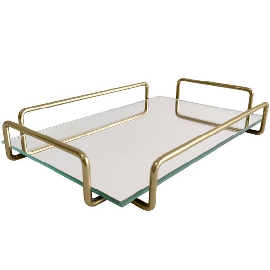 Bandeja Retangular Espelhada 26x17cm Bandeja Decorativa Pequena 31504 Dourado