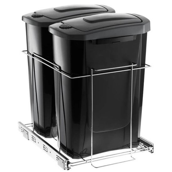 Lixeira Deslizante Slim Dupla 45,5cm x 29cm x44cm Cesto de Lixo 15L Schmitt 72717 Preto