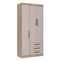 Guarda-Roupa / Roupeiro Modulado 3 Portas 3 Gavetas 101,50 cm Slim Luciane  - Jequitibá/Fumê