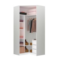 Guarda-Roupa / Roupeiro Closet Aberto Canto Diagonal 3 Gavetas 1 Cabideiro 111,90 cm Prime Luciane  - Branco