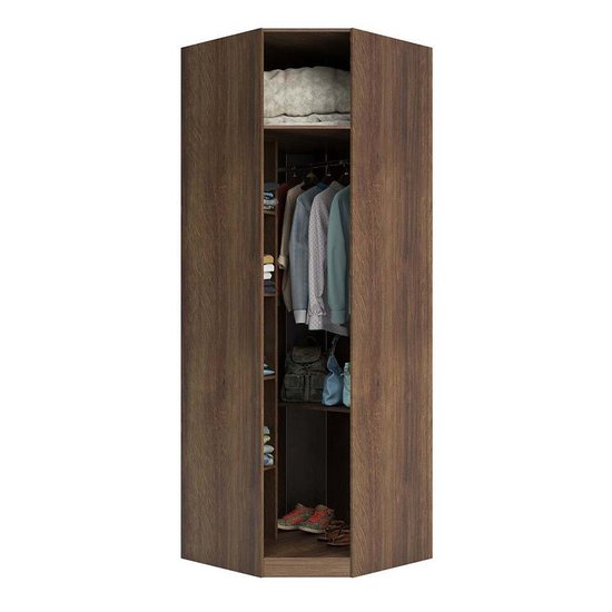 Guarda-Roupa / Roupeiro Closet Aberto Canto Diagonal 5 Prateleiras 1 Cabideiro 83,8 cm Prime Luciane  - Nogueira Dourado