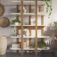 Estante Dalla Costa Curva Aberta 5 Prateleiras - Off White/Freijo