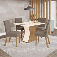 Conjunto Henn Sala De Jantar Shirley 4 Cad S/Vidro - Nature/Off White/Marrom Amêndoa