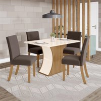Conjunto Henn Sala De Jantar Shirley 4 Cad S/Vidro - Nature/Off White/Marrom Expresso