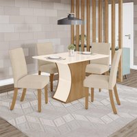 Conjunto Henn Sala De Jantar Shirley 4 Cad S/Vidro - Nature/Off White/Linho