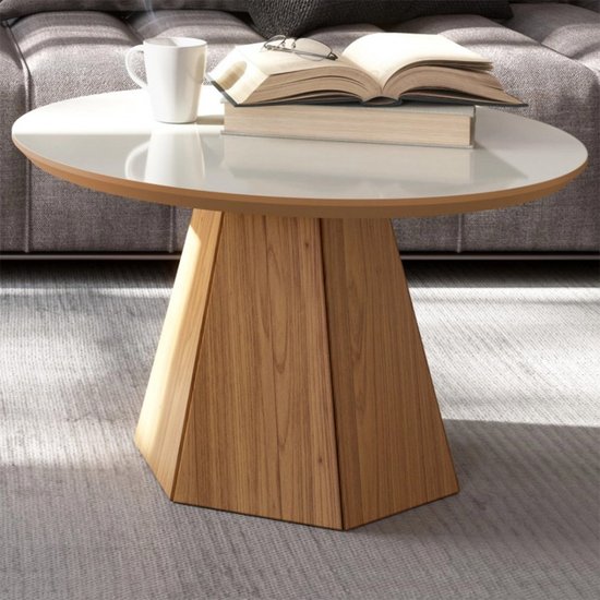 Mesa Dalla Costa De Centro Base Hexagonal 70  cm - Off White/Freijo