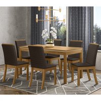 Conjunto Sala de Jantar Henn Suzi 6 Cadeiras - Nature/Off White/Tecido Marrom