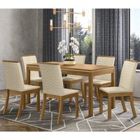 Conjunto Sala de Jantar Henn Suzi 6 Cadeiras - Nature/Off White/Linho