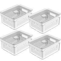 Kit 4 Organizadores De Geladeira Com Cestos Escorredores 2,2L Caixas Plásticas Para Legumes Clear Fresh OF450NTX4