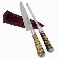 Kit Faca 6'' Chaira Rabo Tatu Bainha Couro Churrasco 4006RT Marrom