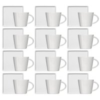 Kit 12 Xícaras de Café 90ml em Porcelana Branca com Pires Quadrado Germer