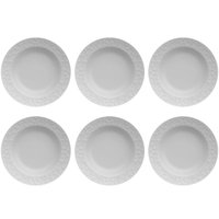 Jogo 6 Pratos Fundos Redondos 23,5cm em Porcelana com Relevo Tassel Germer Branco
