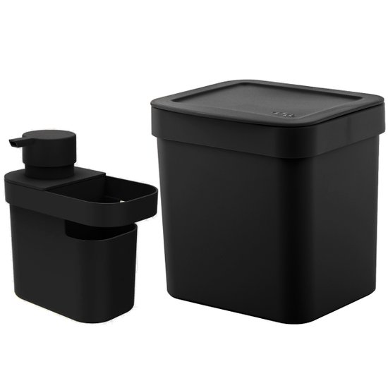 Lixeira Para Pia De Cozinha 4,7L E Dispenser Porta Detergente E Organizador 650ml OU DT550ELX505PTF Preto