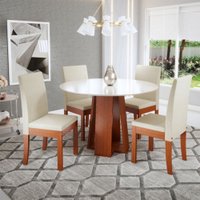 Conjunto Mesa Sonetto Styllo 100 cm 4 Cadeiras Cristal - Cherry/Off White/Linho Cobre