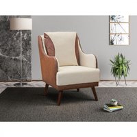 Poltrona Konfort Arezo Com Tachas Pés Madeira - Branco/Corino Marrom/Pes Castanho