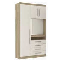 Guarda-Roupa / Roupeiro Módulo Solteiro 3 Portas 4 Gavetas com Painel Master Euca 194.475 - Avela Rustico/Areia