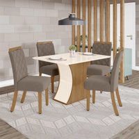 Conjunto Henn Sala De Jantar Amélia 4 Cad S/ Vidro - Nature/Off White/Marrom Amêndoa