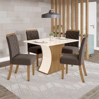 Conjunto Henn Sala De Jantar Amélia 4 Cad S/ Vidro - Nature/Off White/Marrom Expresso